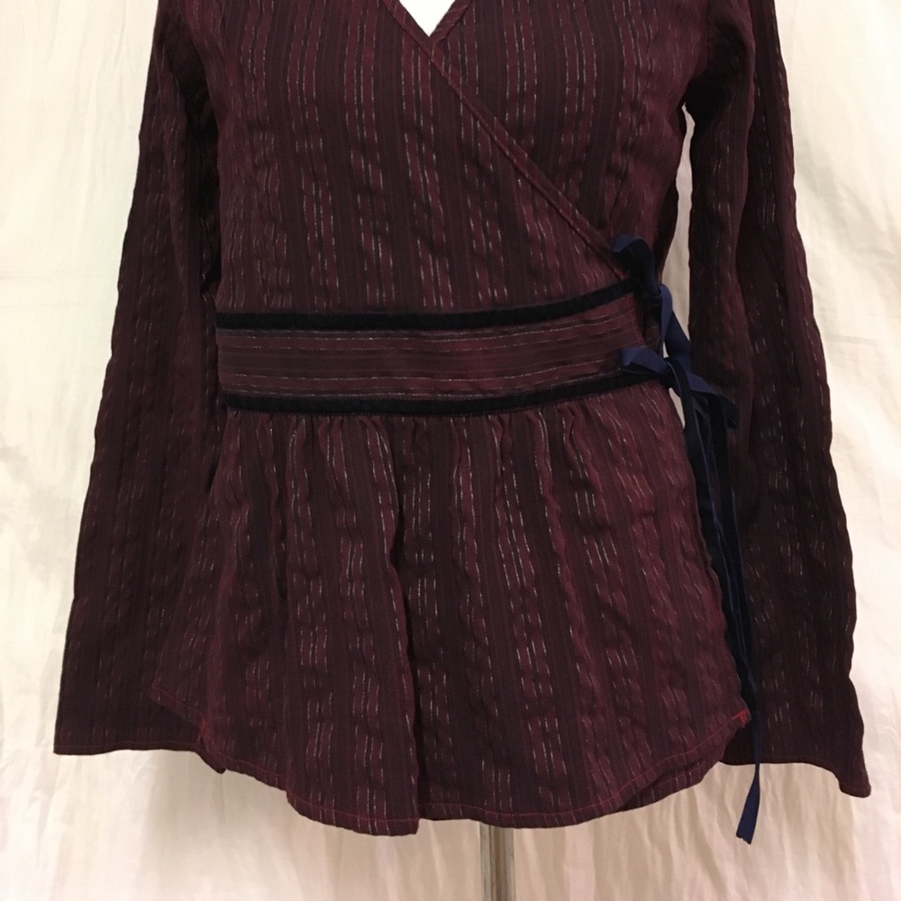 Vanity Brand Wrap Top Blouse Long Sleeves Striped - Picture 2 of 6